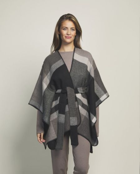 poncho with belt 004-black