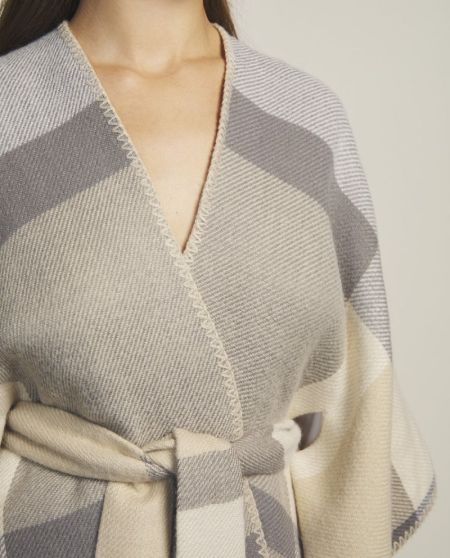 poncho with belt 020-cream
